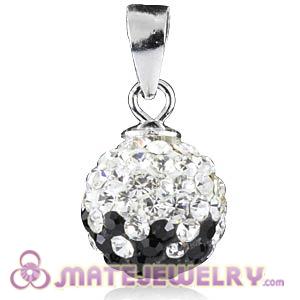 Fashion Sterling Silver 10mm Black-White Czech Crystal Ball Pendants