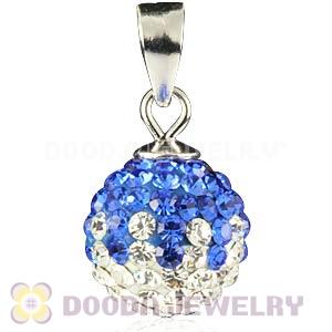 Sterling Silver 10mm Blue-White  Czech Crystal Pendants Wholesale