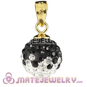Fashion Gold Plated Silver 10mm Black-White Czech Crystal Pendants 