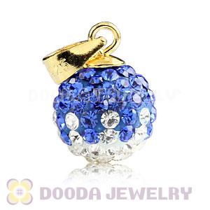 Gold Plated Silver 10mm Blue-White Czech Crystal Pendants Wholesale