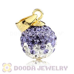 Gold Plated Silver 10mm Purple-White Czech Crystal Pendants Wholesale