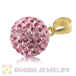 Gold Plated Silver 10mm Pink Czech Crystal Pendants Wholesale