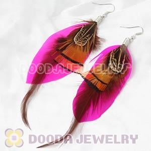 Pink Tibetan Jaderic Bohemia Grizzly Feather Earrings Wholesale