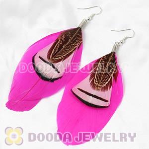 Pink Tibetan Jaderic Bohemia Grizzly Feather Earrings Wholesale