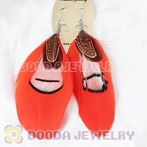 Red Tibetan Jaderic Bohemia Grizzly Feather Earrings Wholesale