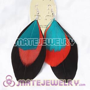 Colorful Triple Layer Tibetan Jaderic Bohemia Feather Earrings 