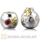 Gold Plated Sterling Silver Christmas Ball Beads With Orange Stone