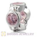 Authentic Sterling Silver Spacer Beads With Pink Stones