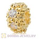 Gold Plated Sterling Silver Charm Beads With Clear Stone