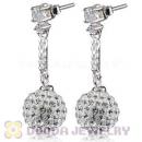 10mm Czech Crystal Ball Dangle Earrings With Sterling Silver Inlay CZ Hook