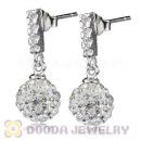 8mm Czech Crystal Ball Dangle Earrings With Sterling Silver Inlay CZ Studs