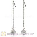 8mm Czech Crystal Ball Sterling Silver String Earrings 