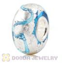 Cyan Ribbon Silver Foil Glass Charm Beads With Sterling Silver Single Core