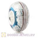 White Ribbon Silver Foil Glass Charm Beads With Sterling Silver Single Core
