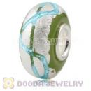 Cyan Ribbon Silver Foil Glass Charm Beads With Sterling Silver Single Core