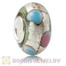 Colored Dots Silver Foil Glass Charm Beads With Sterling Silver Single Core