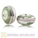 White Ribbon Silver Foil Glass Charm Beads With Sterling Silver Single Core