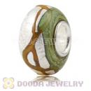 Brown Ribbon Silver Foil Glass Charm Beads With Sterling Silver Single Core
