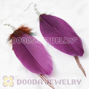 Purple Tibetan Jaderic Bohemia Grizzly Feather Earrings Wholesale
