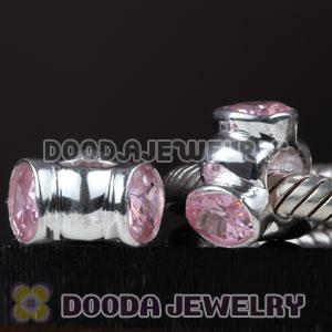 S925 Sterling Silver European Style Beads with Pink Stone
