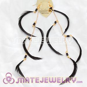 Black Long Beaded Feather Earrings For Women Wholesale