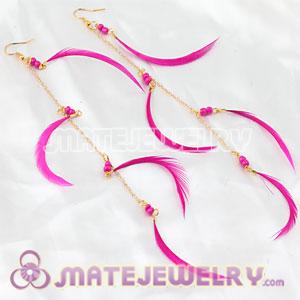 Pink Long Beaded Feather Earrings For Women Wholesale