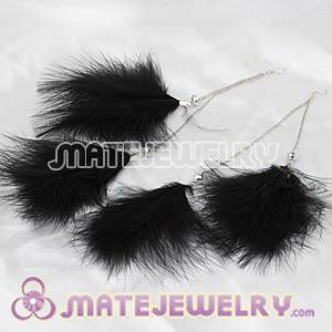 Fashion Black Fluffy Extra Long Feather Earrings For Sale