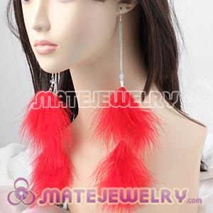 Fashion Red Fluffy Extra Long Feather Earrings For Sale
