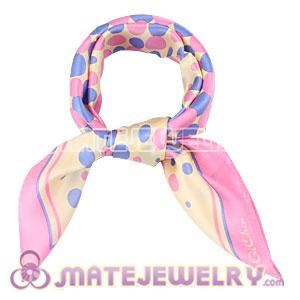 Wholesale Pink Border 50X50CM Printed Bubbles Silk Scarves Natural Small Square Pure Silk Scarf