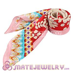 Wholesale Pink Border 50X50CM Printed Floral Silk Scarves Natural Small Square Pure Silk Scarf