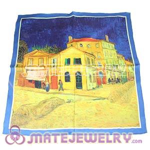 100% MULBERRY SILK Scarf Shawls 65×65CM Van Gogh's The Yellow House Medium Square Silk Scarves 
