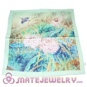 Wholesale Printed Lotus 100% MULBERRY SILK Scarf Shawls 65×65CM Medium Square Silk Scarves 
