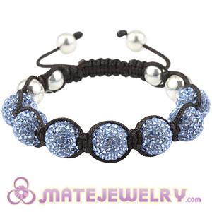 12mm Pave Blue Czech Crystal Handmade String Bracelets With Sterling Silver Bead