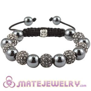 Grey Crystal Disco Ball Bead Sambarla Style Bracelet With Hematite 