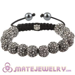 Grey Crystal Disco Ball Bead Sambarla Style Bracelet With Hematite 