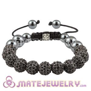 Black Crystal Disco Ball Bead Sambarla Style Bracelet With Hematite 