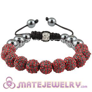 Red Crystal Disco Ball Bead Sambarla Style Bracelet With Hematite 