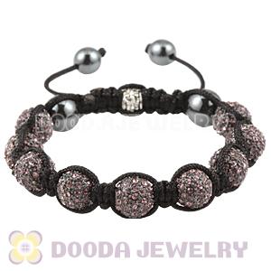 Pink Crystal Disco Ball Bead String Bracelets With Hematite Wholesale 