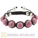 Sterling Silver Ball And 12mm Pink Czech Crystal Bead Handmade String Bracelets