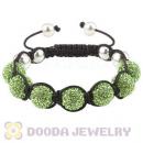 Sterling Silver Ball And 12mm Green Czech Crystal Bead Handmade String Bracelets