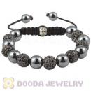 Black Crystal Disco Ball Bead String Bracelets With Hematite Wholesale
