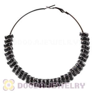 70mm Basketball Wives Hoop Earrings With Black Crystal Spacer Beads 