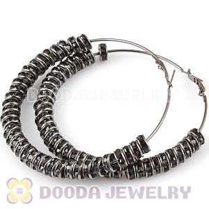 70mm Basketball Wives Hoop Earrings With Black Crystal Spacer Beads 