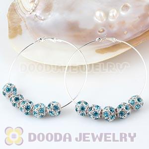 70mm Basketball Wives Hoop Earrings With Cyan Crystal Ball Beads 