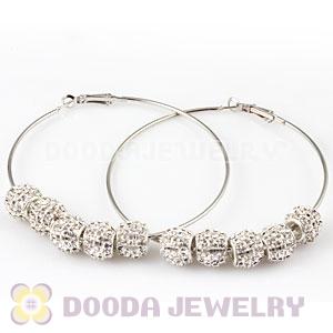 70mm Basketball Wives Hoop Earrings With Clear Crystal Beads 