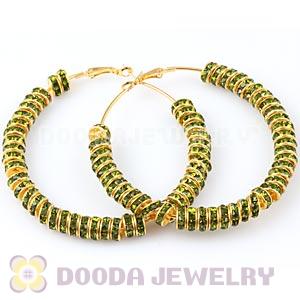 70mm Basketball Wives Hoop Earrings With Green Crystal Spacer Beads 