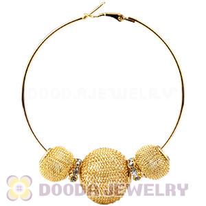 70mm Basketball Wives Mesh Hoop Earrings With Spacer Beads 
