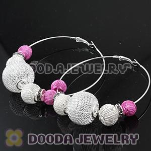 70mm Basketball Wives Mesh Hoop Earrings With Spacer Beads 