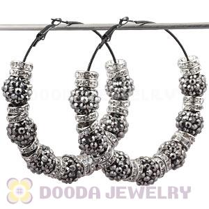 70mm Basketball Wives Grey Rhinestone Crystal Ball Hoop Earrings Wholesale