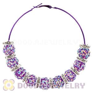 70mm Basketball Wives Purple Rhinestone Crystal Ball Hoop Earrings Wholesale